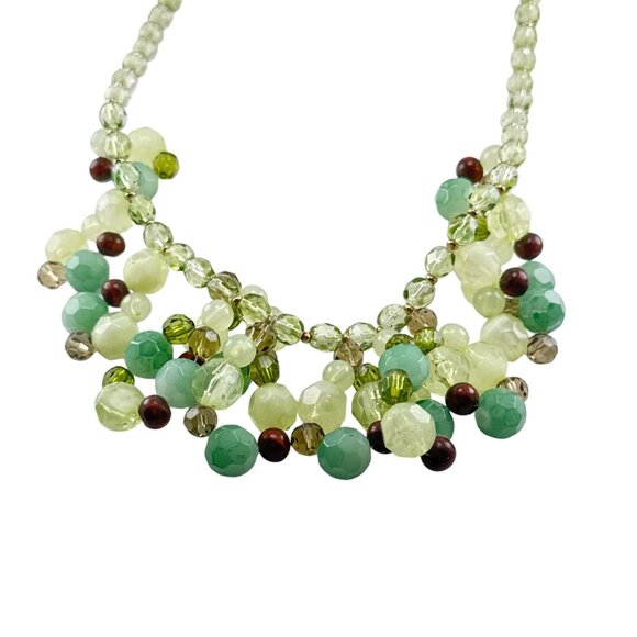 Green Faceted Glass Beaded Statement Necklace Chunky Layered Boho Jewelry - Picture 3 of 5